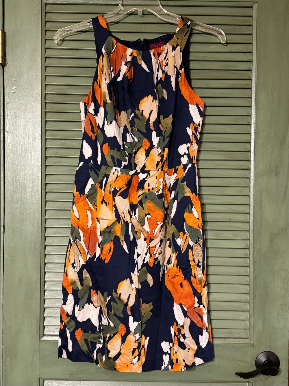 212 Collection Navy Floral Sheath Dress with Orange and Olive Accents